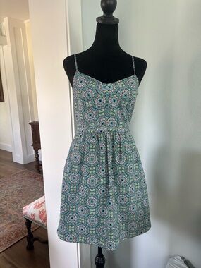 J. Crew blue green and gold Mosaic Spaghetti-Strap Mini Dress size 0